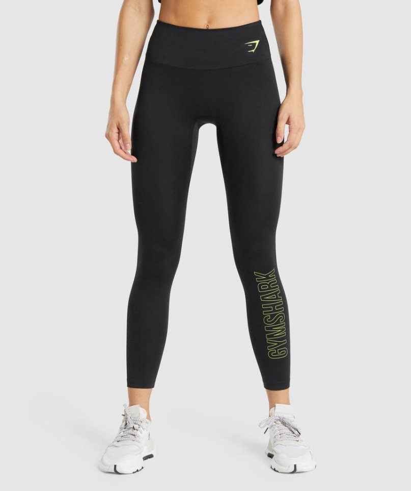 Legginsy Gymshark Treningowe Grafiką Damskie Czarne | PL 160GMW